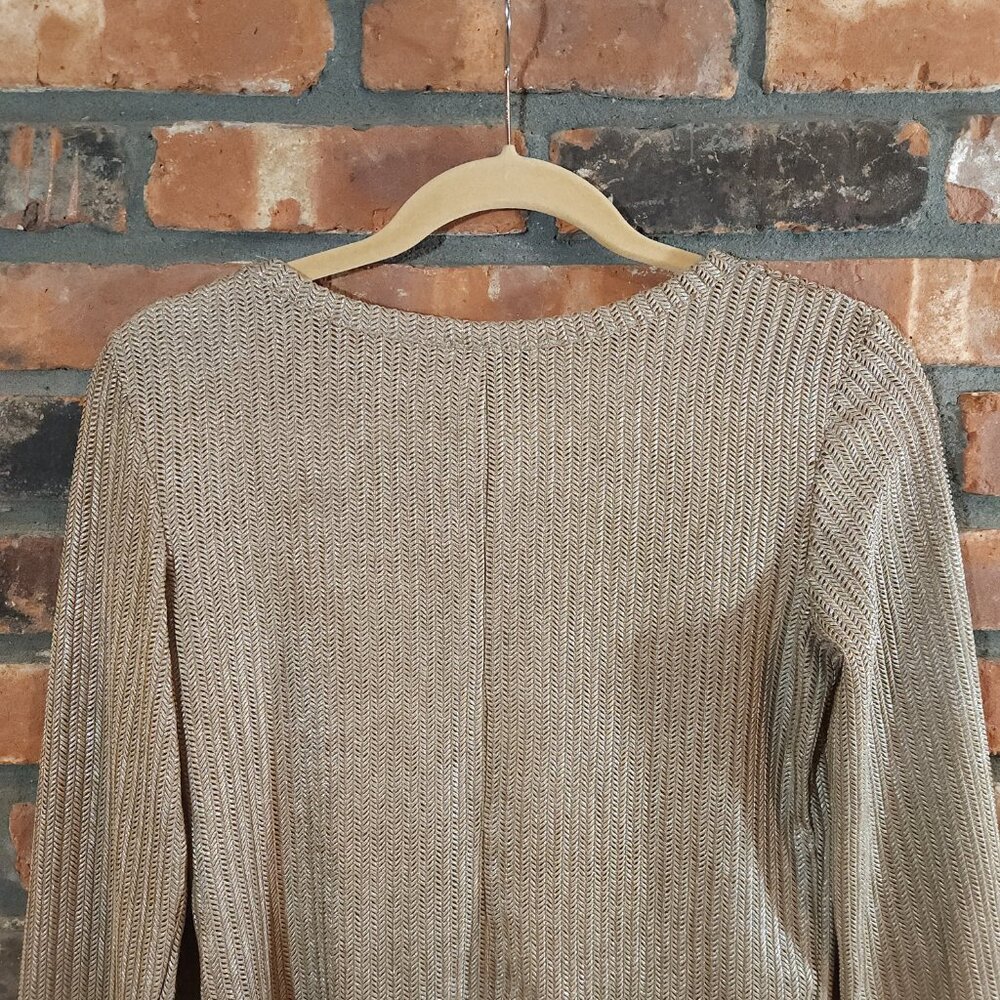 Zara Taupe Open Knit Lightweight Metallic Herringbone Sweater Neutral Women's S - Picture 6 of 7